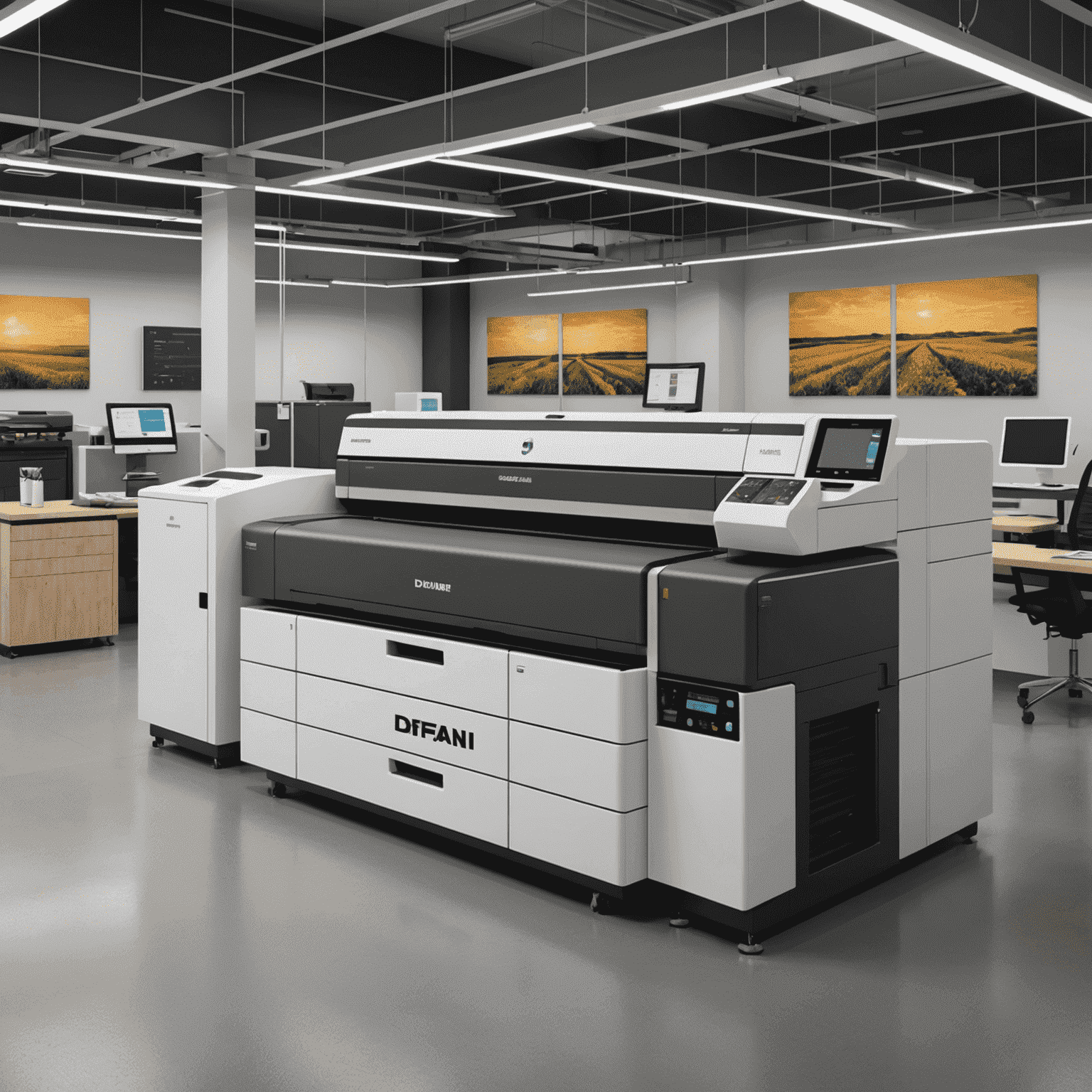 Modern on-demand printing facility with Dfas branding