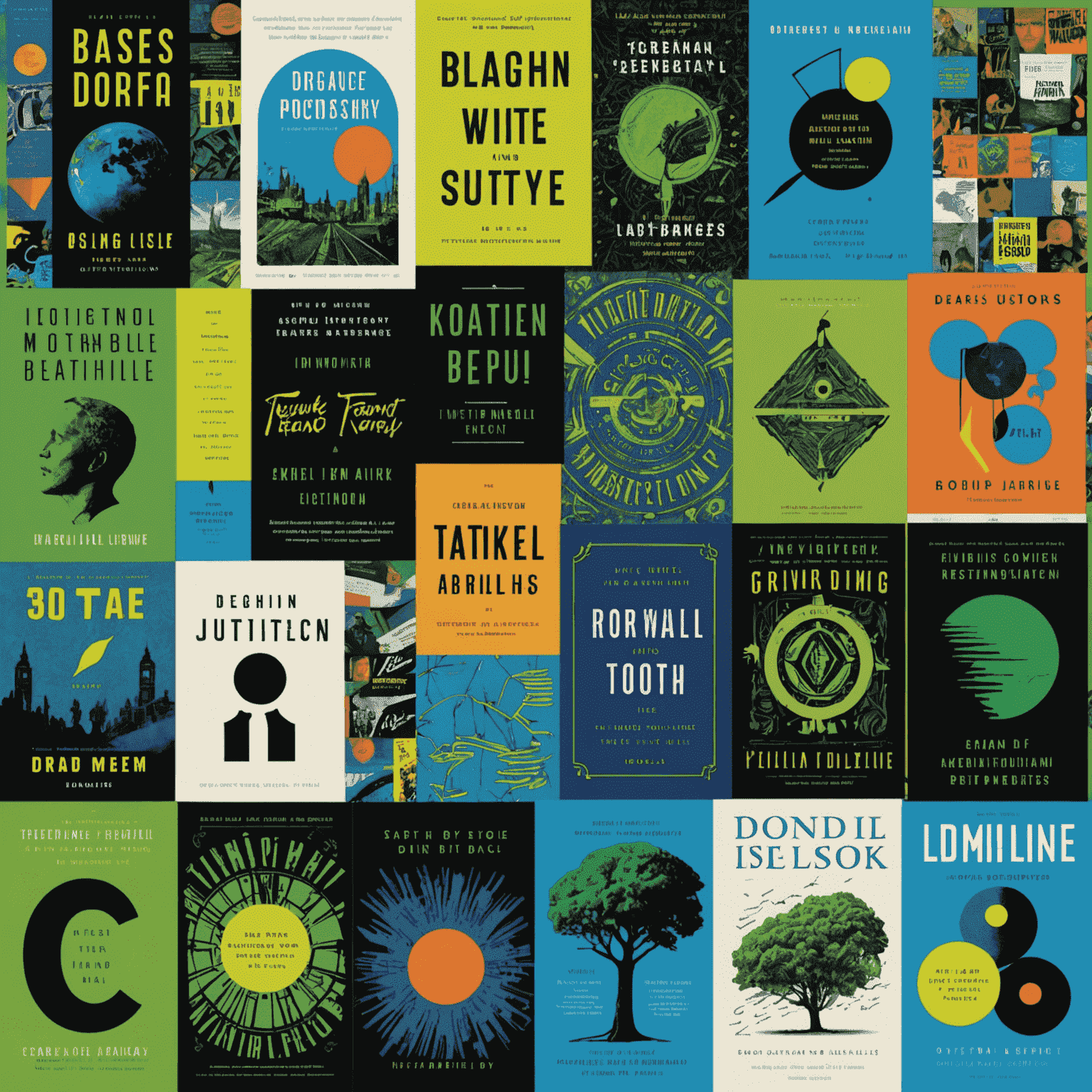 A collage of various book covers designed by Dfas Publishing, showcasing a range of genres and styles. The covers feature bold typography, striking imagery, and the signature Dfas touch of electric blue and neon green accents.