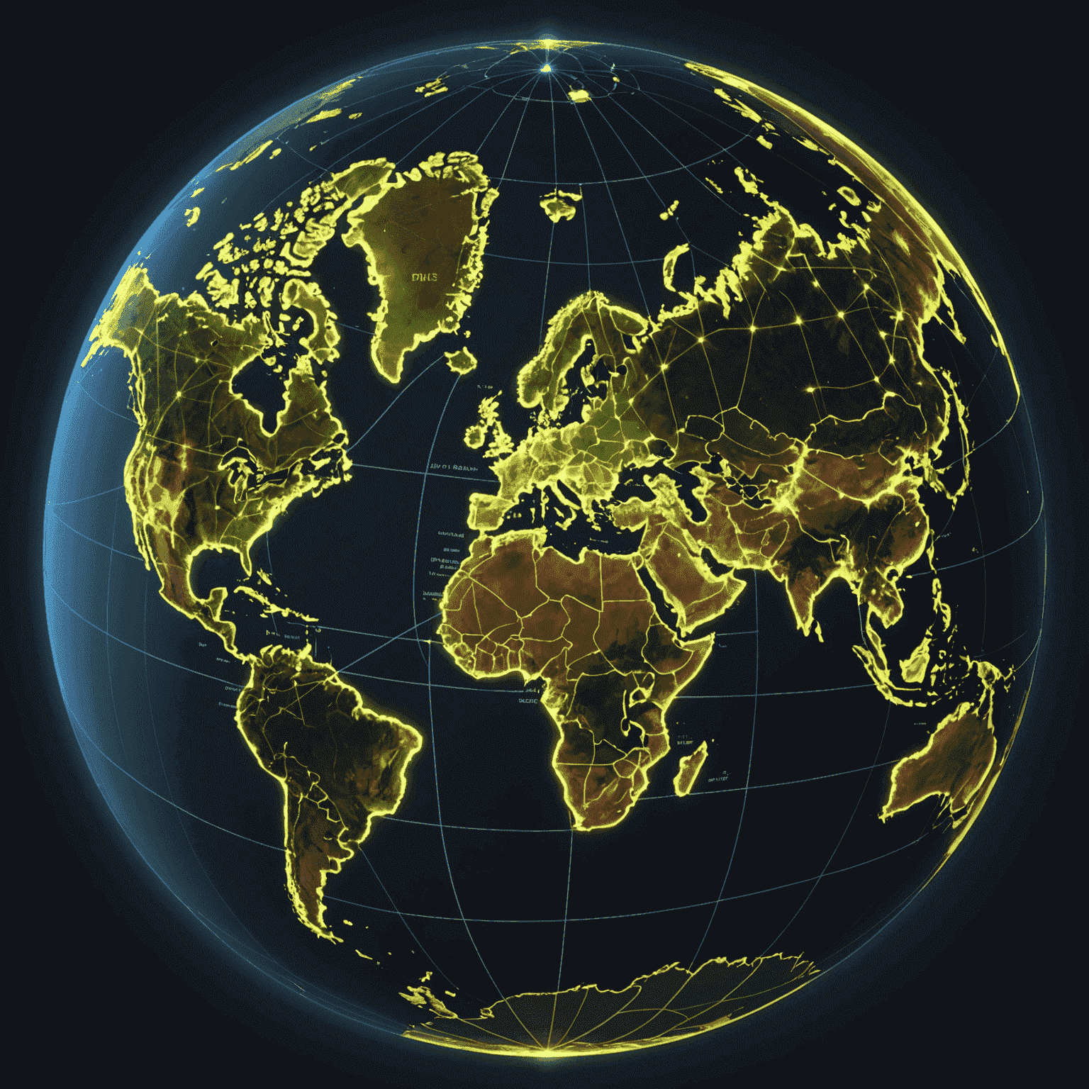 A global map with glowing lines connecting various points, representing Dfas's extensive distribution network for both physical and digital books.